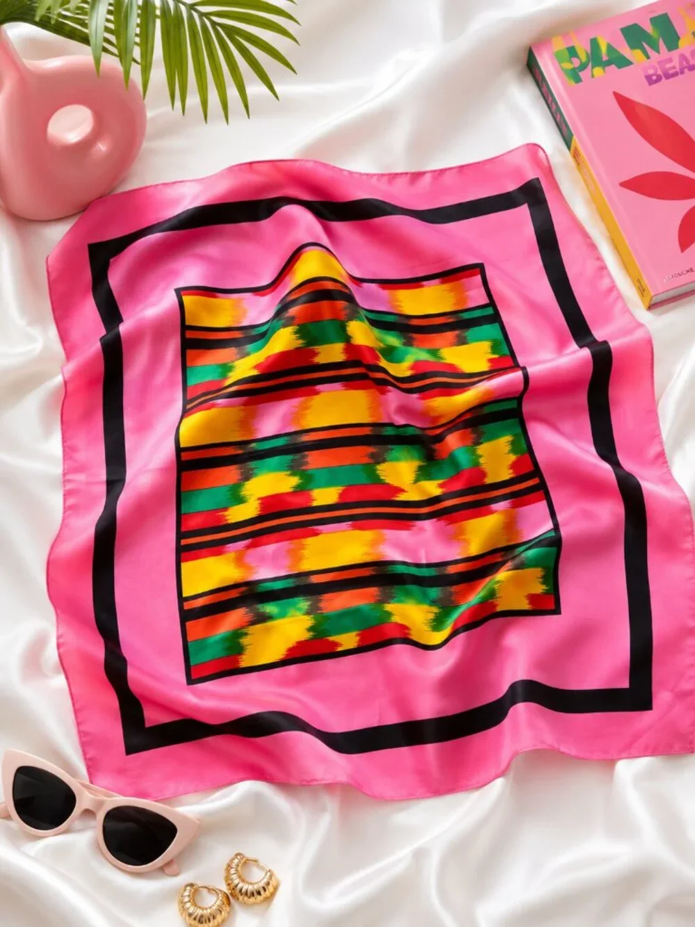Vintage FDS Silk Square Scarf Pink Geometric Abstract Hand Rolled 32